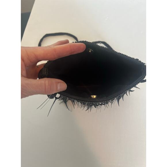 VINTAGE ANTIQUE BEADED SATIN CROSSBODY COCKTAIL SHOULDER BAG PURSE BLACK - Picture 5 of 8